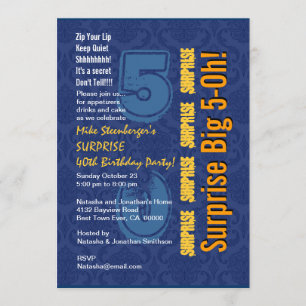 Invitation SURPRISE 50e anniversaire moderne Blue and Gold R4