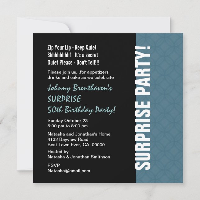 Invitation SURPRISE 50e anniversaire Moderne Dusty Blue W1452 (Devant)