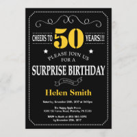 Surprise 50e anniversaire Noir et Jaune Chalkboard