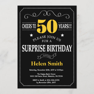 Invitation Surprise 50e anniversaire Noir et Jaune Chalkboard