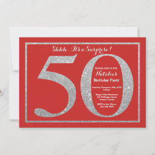 Invitation Surprise 50e anniversaire Parties scintillant roug