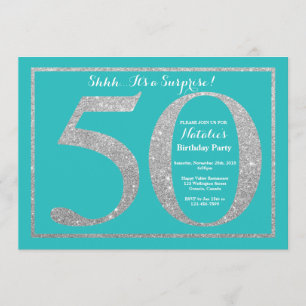 Invitation Surprise 50e anniversaire Parties scintillant Turq