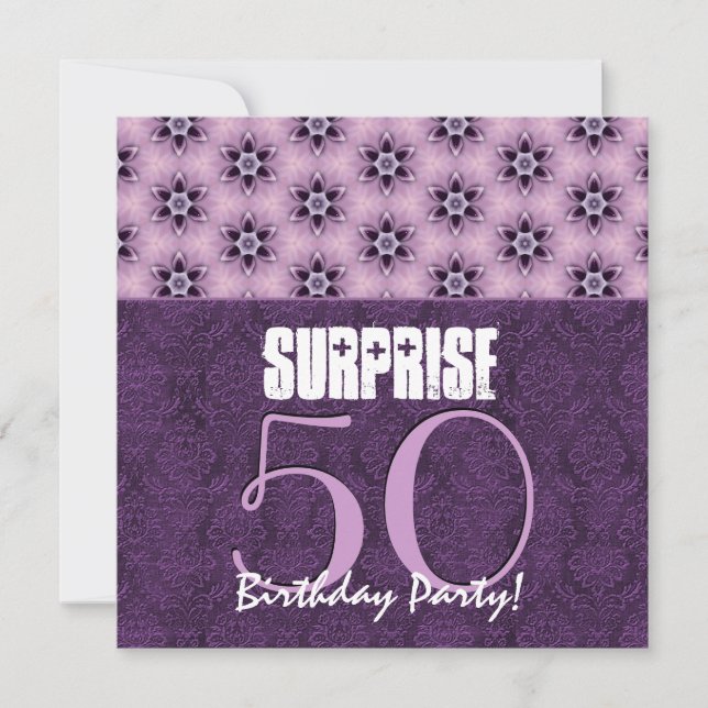 Invitation Surprise 50e anniversaire Purple Floral Modèle V1 (Devant)