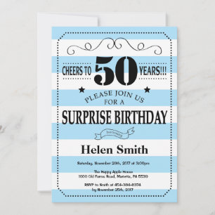 Invitation Surprise 50e Anniversaire Rayures Bleues et Blanch