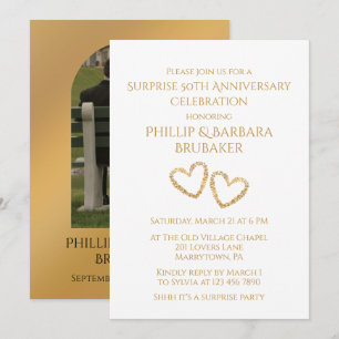 Invitation Surprise 50e anniversaire Simple Gold Heart Photo