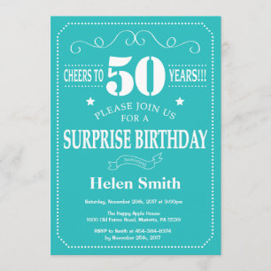 Invitation surprise 50e anniversaire Turquoise et 