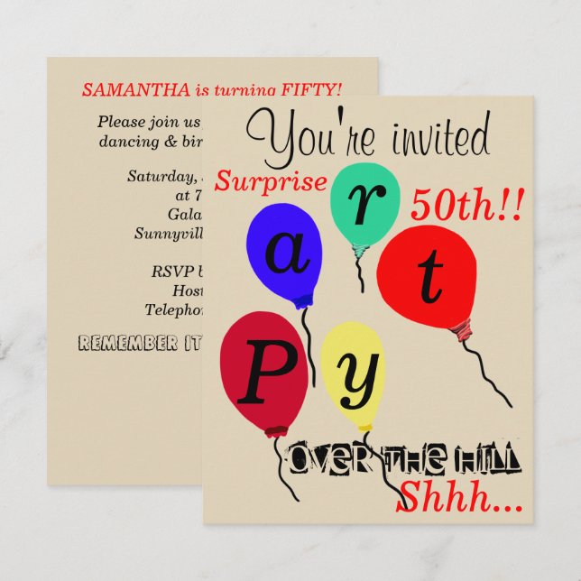 Invitation Surprise 50e au-dessus des Ballons de Colline (Devant / Derrière)