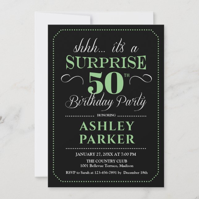 Invitation Surprise 50e fête d'anniversaire - Black Green (Devant)