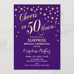 Invitation Surprise 50e fête d'anniversaire - Gold Purple