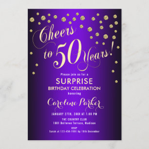 Invitation Surprise 50e fête d'anniversaire - Gold Purple