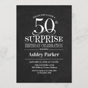 Invitation Surprise 50e fête d'anniversaire - Noir Blanc