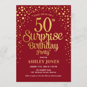 Invitation Surprise 50e fête d'anniversaire - Rouge & Or
