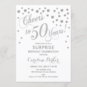 Invitation Surprise 50e fête d'anniversaire - Silver White