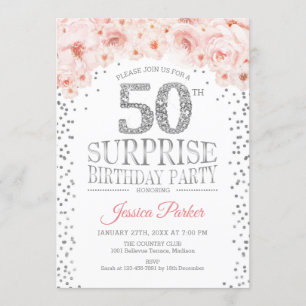 Invitation Surprise 50e fête d'anniversaire - White Silver Pi