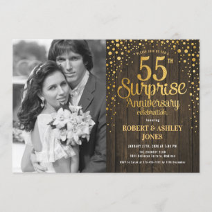 Invitation Surprise 55e anniversaire avec photo - Bois Or