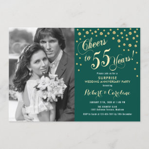 Invitation Surprise 55e Anniversaire avec Photo - Or Vert