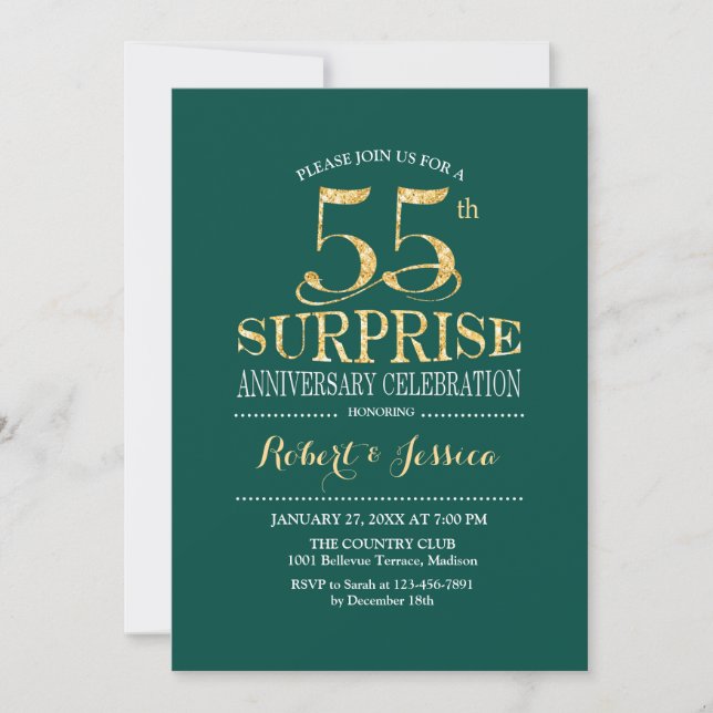 Invitation Surprise 55e anniversaire de mariage - Vert Or (Devant)