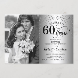 Invitation Surprise 60e anniversaire avec photo argent noir