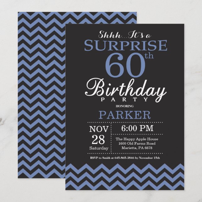 Invitation surprise 60e anniversaire Black and Blu (Devant / Derrière)