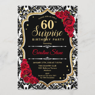 Invitation Surprise 60e anniversaire - Black Gold Red Invitat