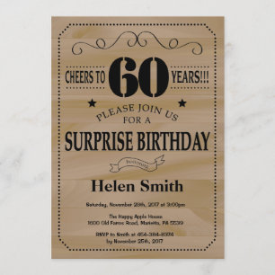 Invitation Surprise 60e anniversaire Bois rustique