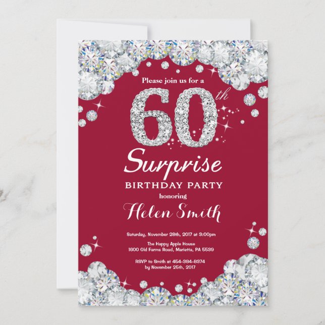 Invitation Surprise 60e anniversaire Bourgogne Rouge Argent D (Devant)