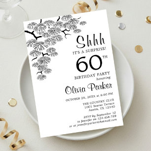 Invitation Surprise 60e anniversaire Branche de Pin Noir Blan
