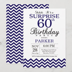 Invitation Surprise 60e anniversaire Chevron bleu marine
