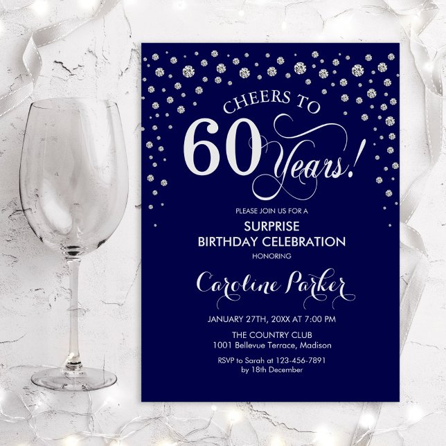 Invitation Surprise 60e anniversaire de fête - Argent de la M (Créateur téléchargé)