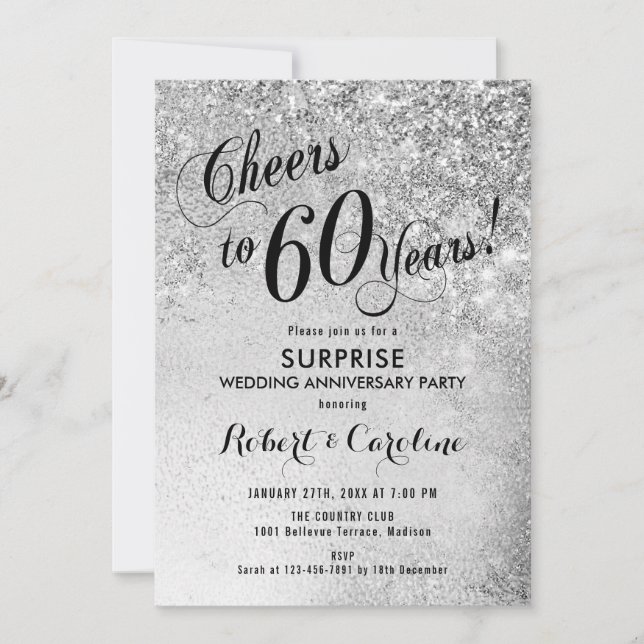 Invitation Surprise 60e anniversaire de mariage - Argent (Devant)