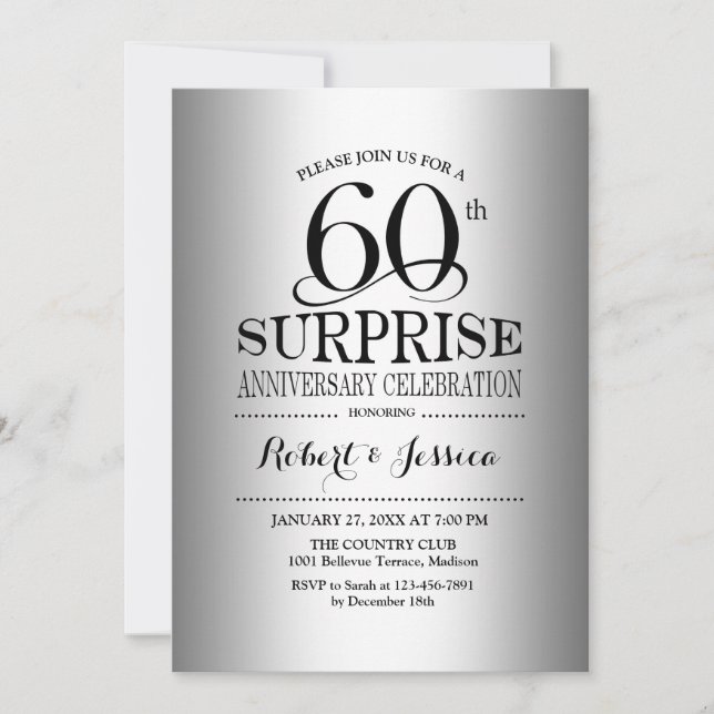 Invitation Surprise 60e anniversaire de mariage - Argent (Devant)