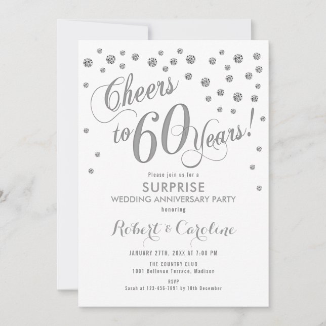 Invitation Surprise 60e anniversaire de mariage - Blanc et ar (Devant)