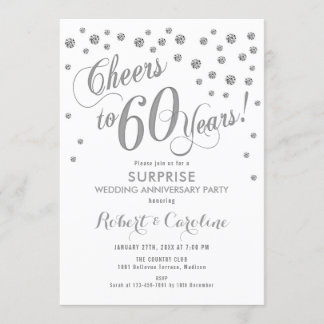 Invitation Surprise 60e anniversaire de mariage - Blanc et ar