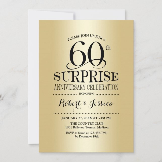 Invitation Surprise 60e anniversaire de mariage - Or (Devant)
