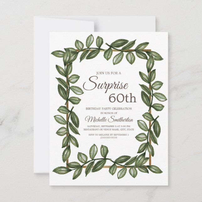Invitation Surprise 60e anniversaire Feuilles verts (Devant)