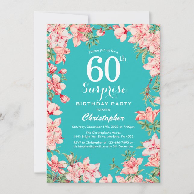 Invitation Surprise 60e anniversaire Fleurs florales roses Tu (Devant)