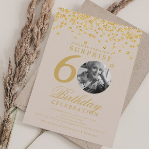 Invitation SURPRISE 60e anniversaire Gold Confetti Champagne