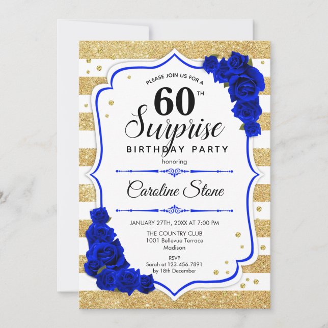 Invitation Surprise 60e anniversaire - Gold White Royal Blue (Devant)