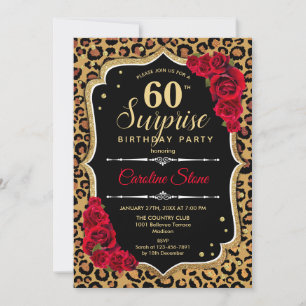 Invitation Surprise 60e anniversaire - Leopard Black Gold Red