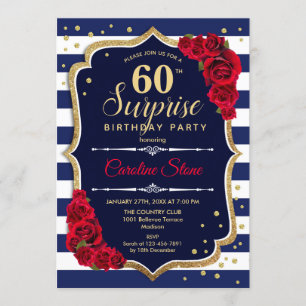Invitation Surprise 60e anniversaire - Marine Blanc Rouge