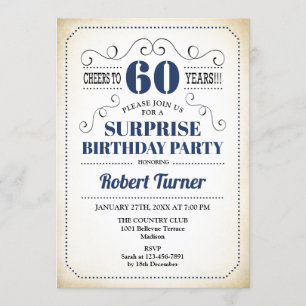 Invitation Surprise 60e anniversaire - Marine bleu blanc noir