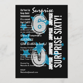 Invitation SURPRISE 60e anniversaire moderne Blue Stars W1759