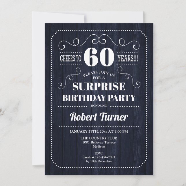 Invitation Surprise 60e anniversaire - Motif de bois de la Ma (Devant)