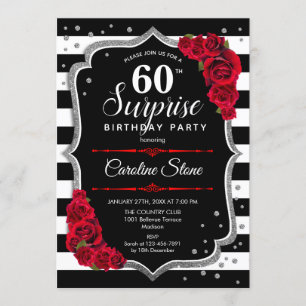 Invitation Surprise 60e anniversaire - Noir Blanc Rouge