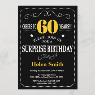 Invitation Surprise 60e anniversaire Noir et Jaune Chalkboard