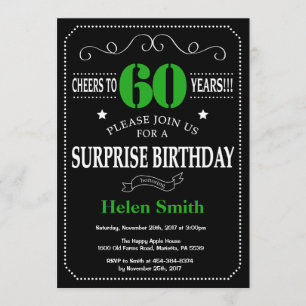 Invitation Surprise 60e anniversaire noir et vert Chalkboard