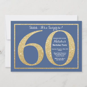 Invitation Surprise 60e Anniversaire Paillettes Bleues et Dor