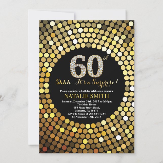 Invitation Surprise 60e anniversaire Parties scintillant noir (Devant)