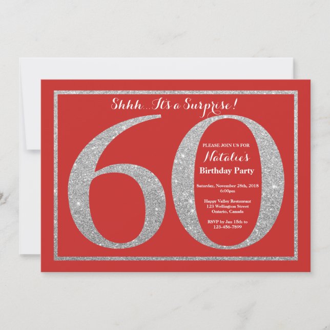Invitation Surprise 60e anniversaire Parties scintillant roug (Devant)