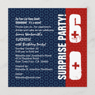 Invitation SURPRISE 60e anniversaire Red White Blue Stars